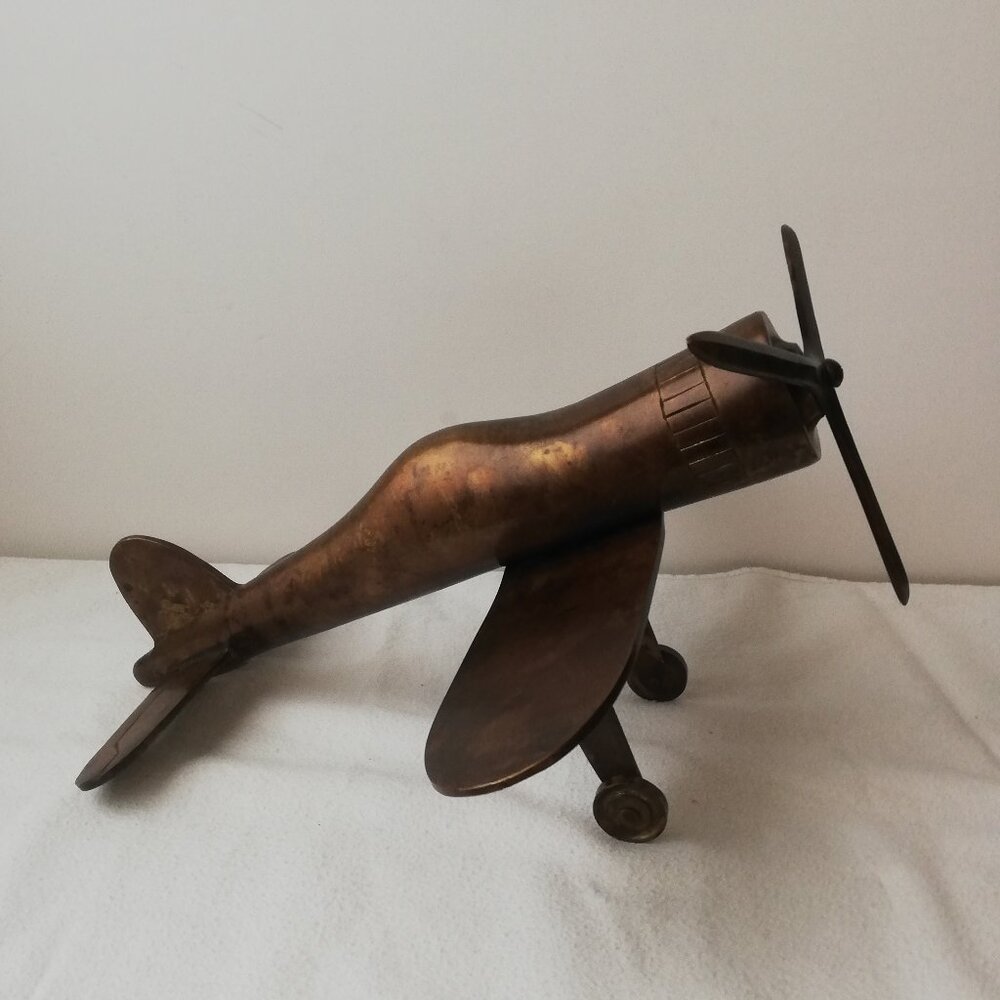 Vintage Metal Airplane Sculpture Rustic Aviation Decor